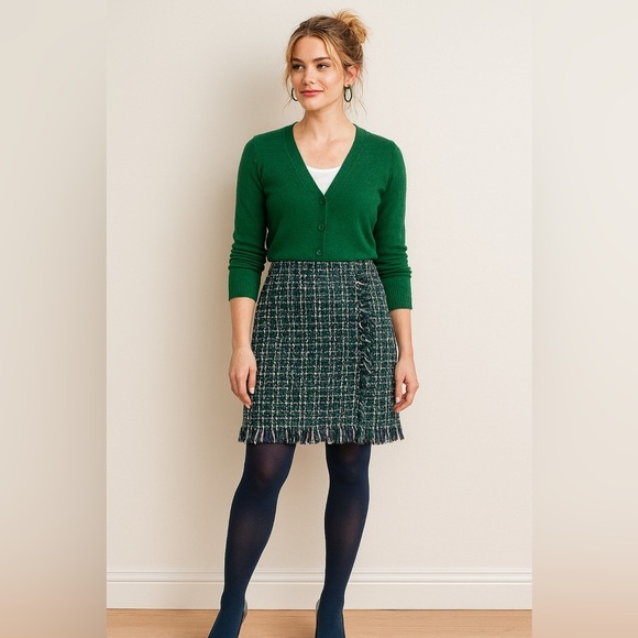 Le Lis Plaid Mini Skirt Medium Blue Green Side Zip Fringe Lined Fall Winter - Picture 1 of 4